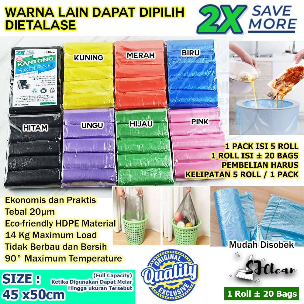 MIN 5 ROLL - SJClean Kantong Sampah 20 pcs Premium Trash Garbage Bag 45x50cm Original Kresek 20 μm