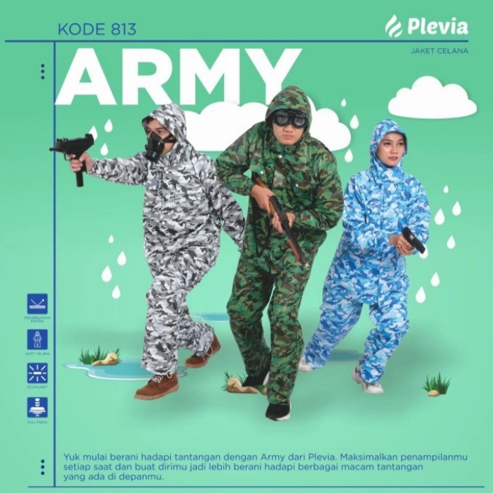 Jas Hujan Stelan Army Plevia