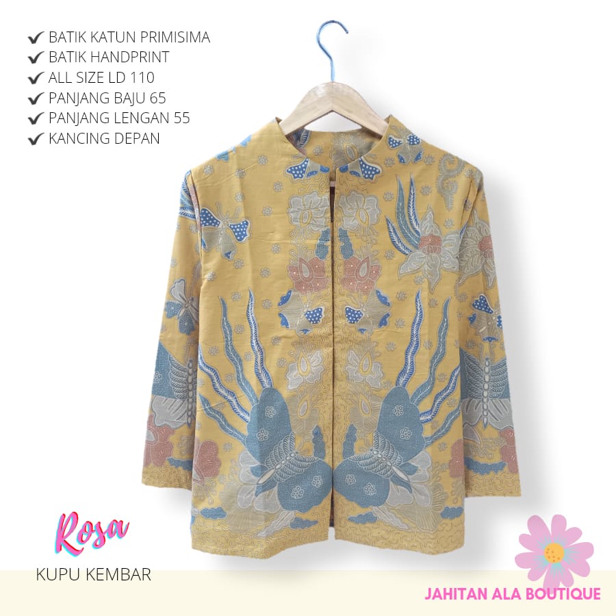 Blus Rosa kupu kembar kuning batik solo atasan kerja blus wanita