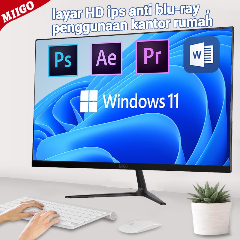 MIIGO layar IPS 24 inci anti cahaya biru / 99%SRGB/ layar lurus/ 75Hz, monitor kantor HD 1080p