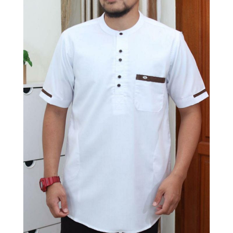 Baju koko kurta tangan pendek strip bahan toyobo royal mix grade A