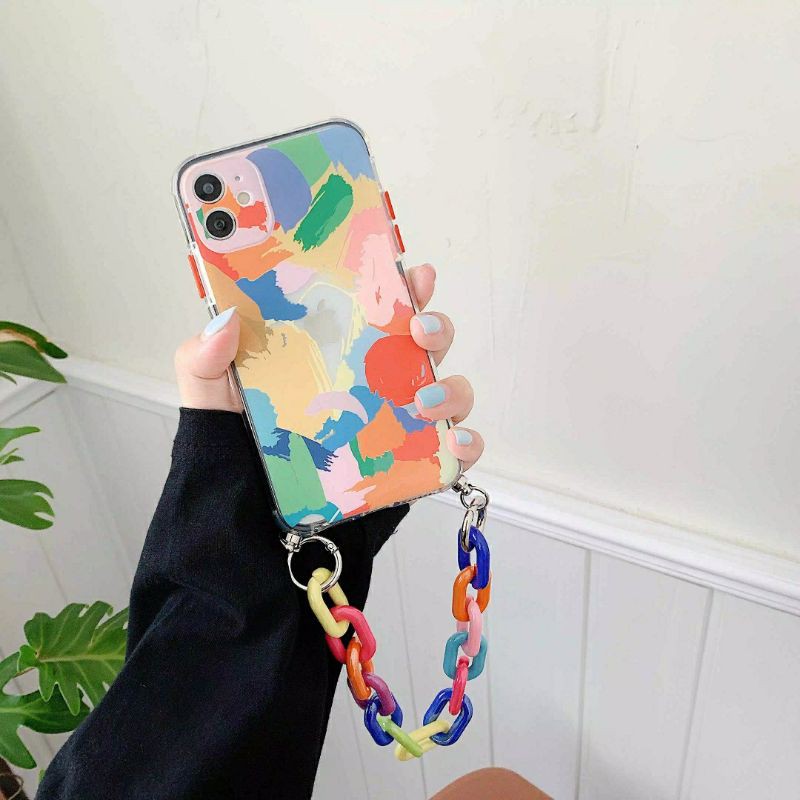 Casing Handphone selempang tali rante artis nagita iphone 7plus 11 pro max i11 Necklace rainbow