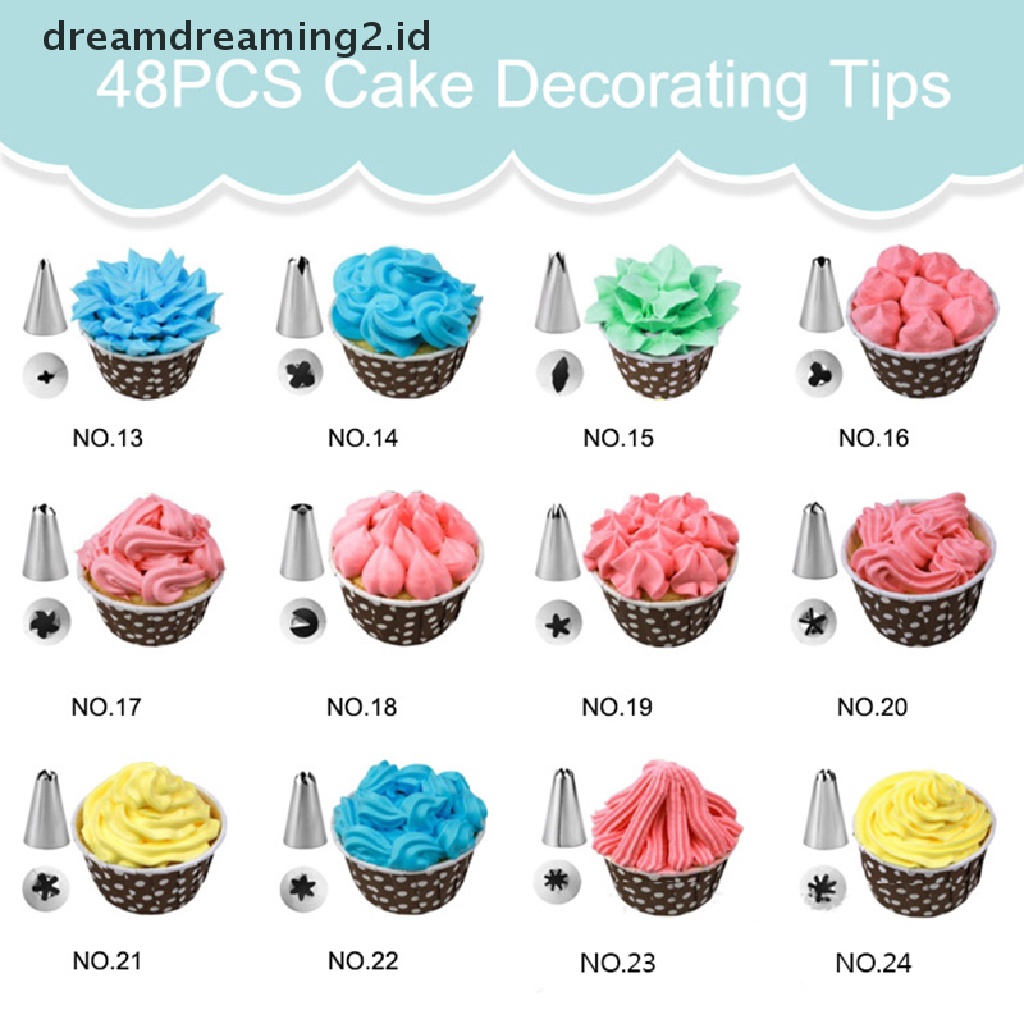 24 / 36 / 48pcs Spuit Piping Dengan Bahan Stainless Steel Dan Kotak Wadah Untuk Hiasan Kue