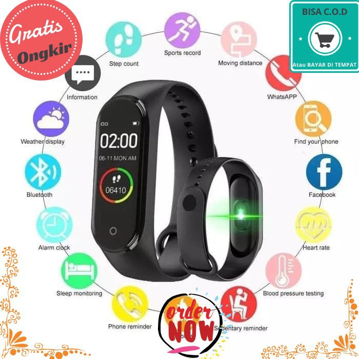 COD 16 Jam Tangan Cerdas Smartwatch Smart Watch Jam Pintar M4 Heart Rate Oled Mi band 4 - Hitam