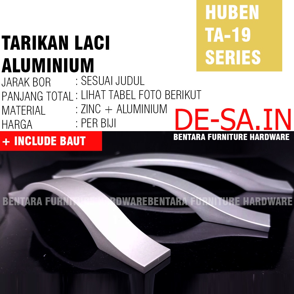 Huben TA-19 160 MM - Tarikan Laci Meja Lemari Kabinet Gagang Pintu  Drawer Handle Aluminium Anodize ( Sekitar 16 - 17 - 18 - 19 - 20 - 21 - 22 - 23 cm )
