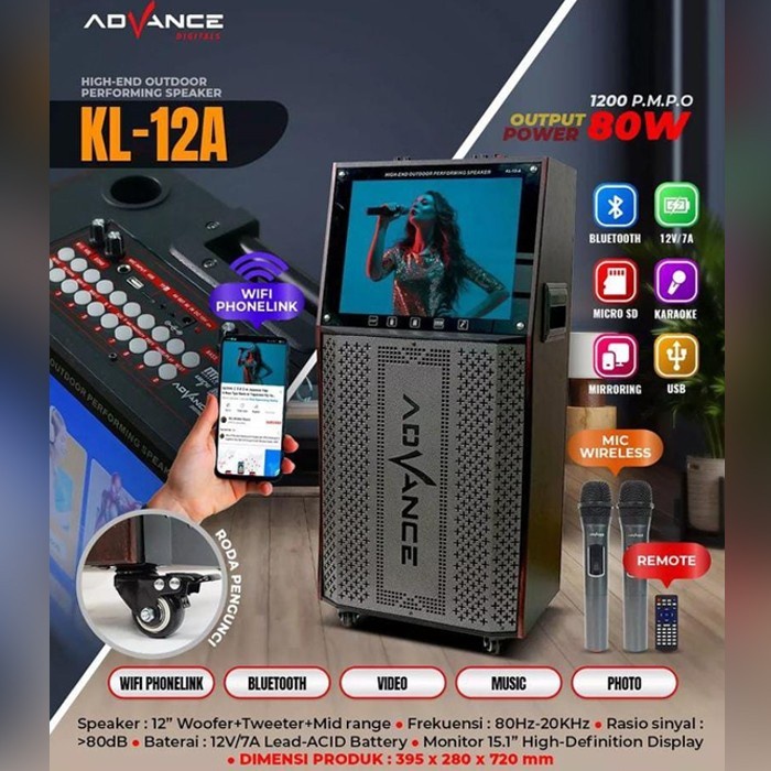 SPEAKER PORTABLE BLUETOOH DILENGKAPI LCD ADVANCE KL-12A + Mic Werles 2PCS MURAH MEWAH