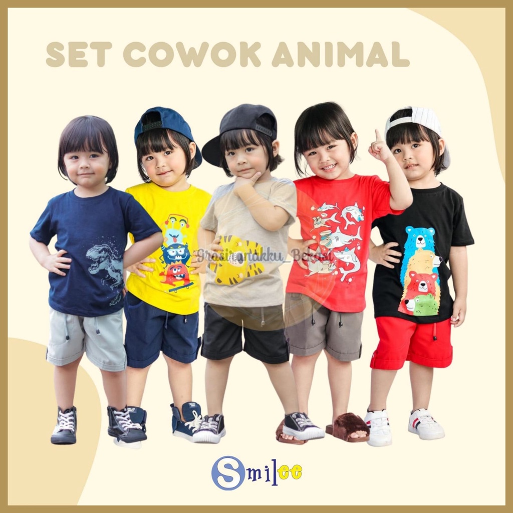 Setelan Anak Smile Murah Mix Motif Animal Size 1-3Tahun