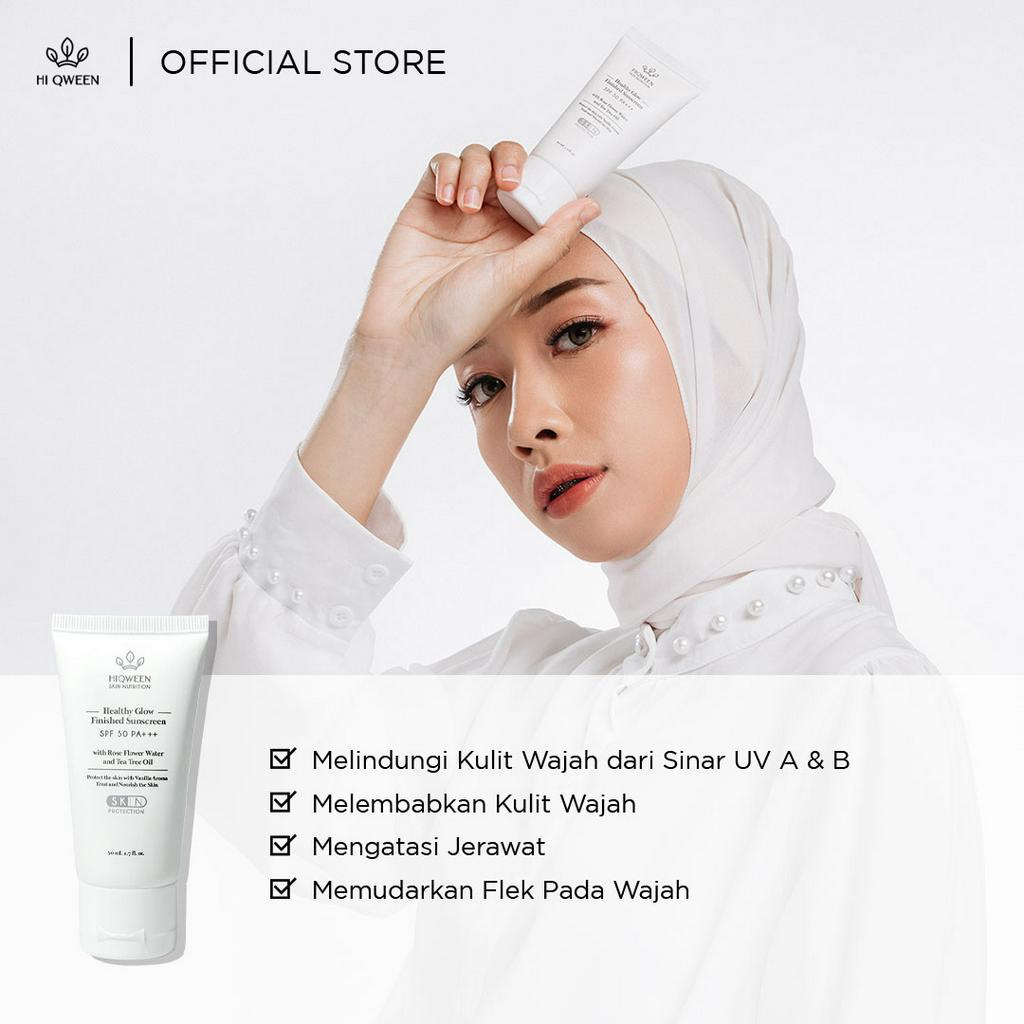 Hiqween Healthy Glow Finished Sunscreen SPF 50Pa+++, Aman untuk Kulit Berjerawat dan Anti Kusam (Perlindungan Optimal dari Sinar UVA &amp; UVB) Friendly For Acne dan Darkspot Skin