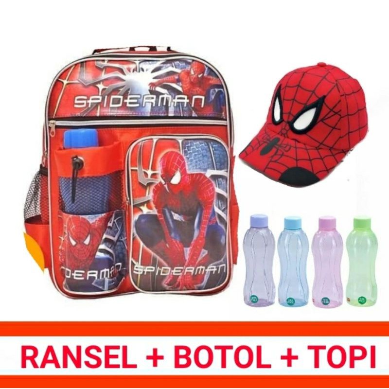 Ransel Spiderman Free Botol Dan Topi Keren