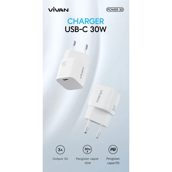 Vivan Power 30 30W USB-C Charger PD 3A for Apple iPhone iPad Android