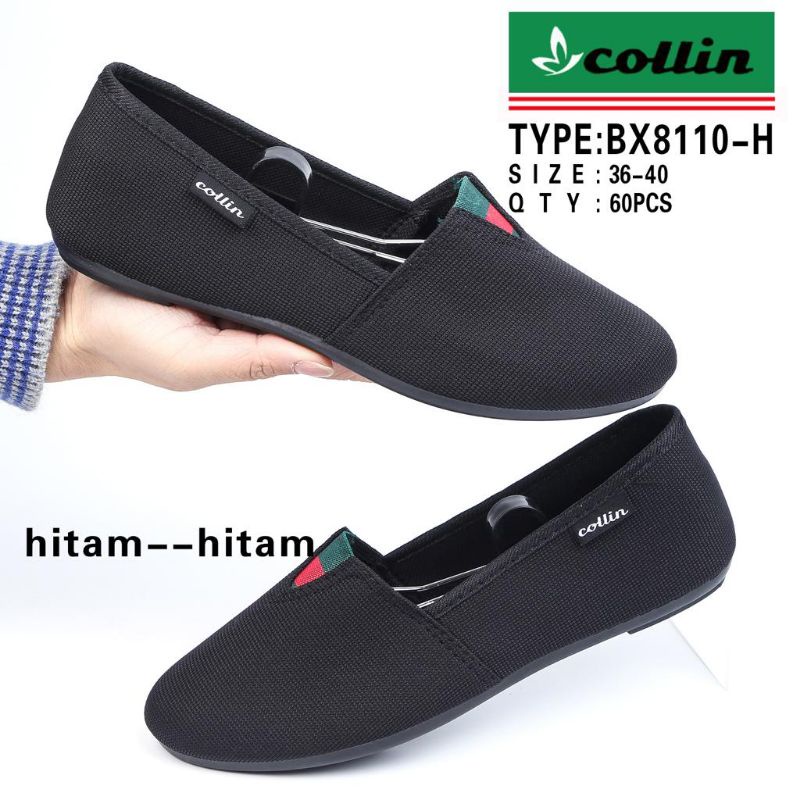 Sepatu wanita colin balet flat shoes kain perempuan hitam kekinian 2022-Hitam polos (8110)
