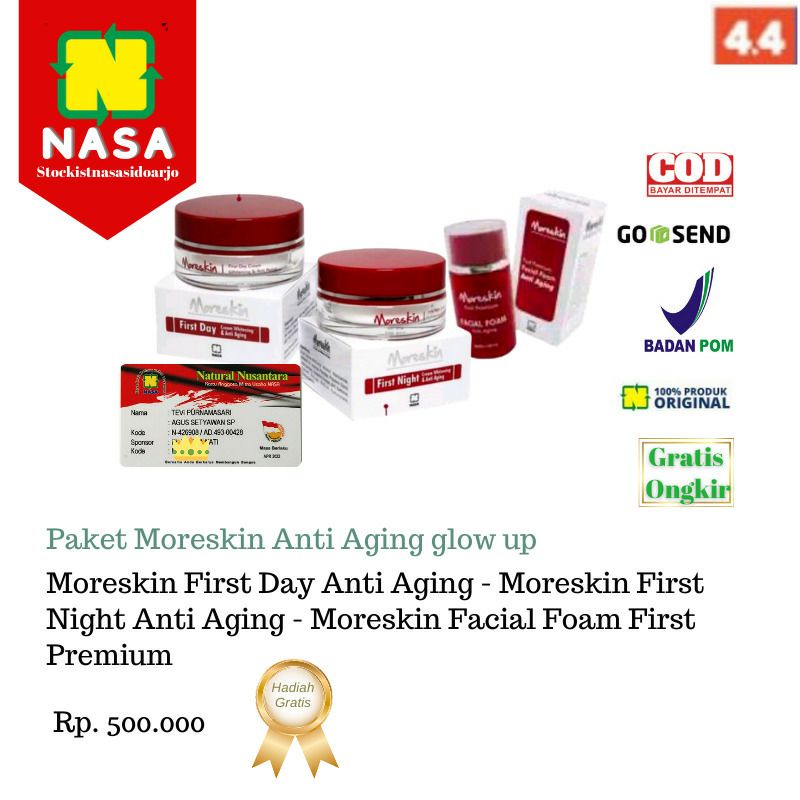 MORESKIN PAKET ANTI AGING / MORESKIN CREAM SIANG MALAM / CREAM KECANTIKAN NASA