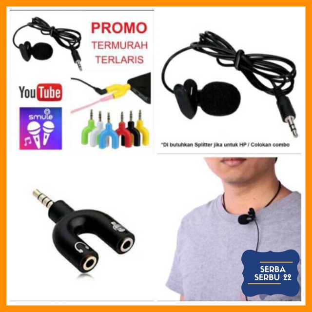 Paket Youtube Youtuber Vlog Vlogger Smule Alat Rekaman - Mic Clip on &amp; Audio Splitter U Shape