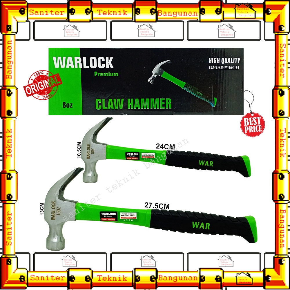 Palu Kambing Gagang Fiber Lapis Karet 8OZ 16OZ Martil Claw Hammer Warlock