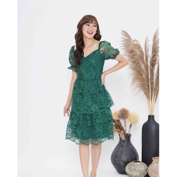 DRESS WANITA BRUKAT CARISSA LACE TIED MIDI