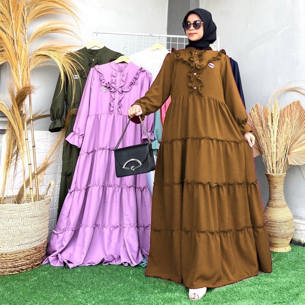 BISA COD - REFA MAXI DRESS SHAKILA PREMIUM 2UKURAN / GAMIS WANITA MUSLIM REMPEL SUSUN REFA DRESS FREE BROSS SHAKILA