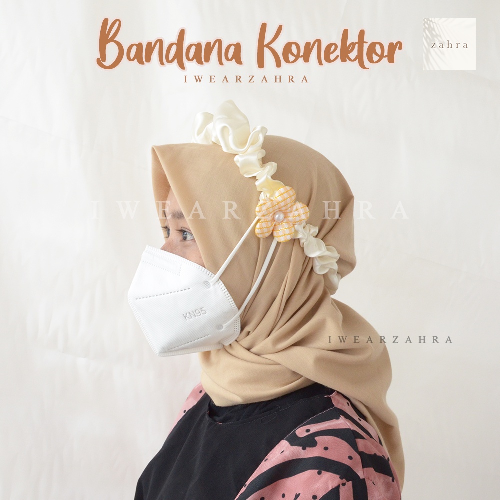 BANDANA KONEKTOR - Bandana Scrunchie Polos Konektor Bunga Mutiara Cantik Murah Bagus