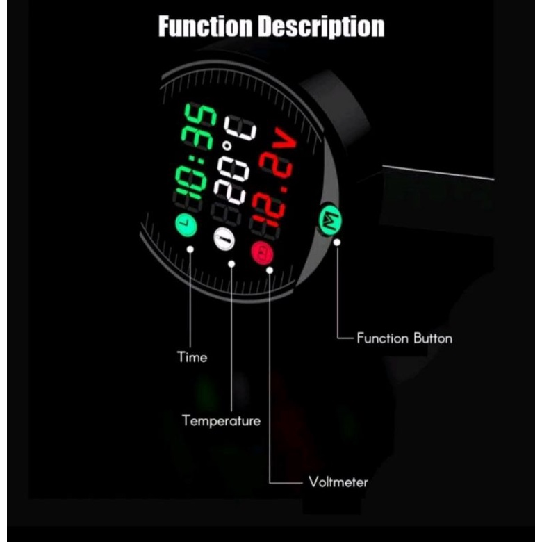 Voldmeter Digital New 3in 1 Night Vision LED motorCycle Voldmeter+Jam+Suhu Digital PNP universal mtr