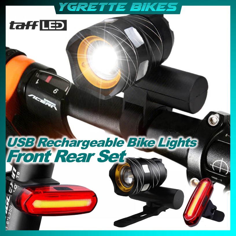 YGRETTE - PAKET LAMPU Sepeda DEPAN BELAKANG Zoomable Bicycle Headlight CREE XML-T6