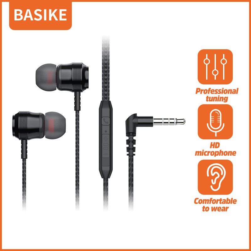 Jual Headset Gaming BASIKE Earphone In-Ear Earphone 4D Super Bass HD