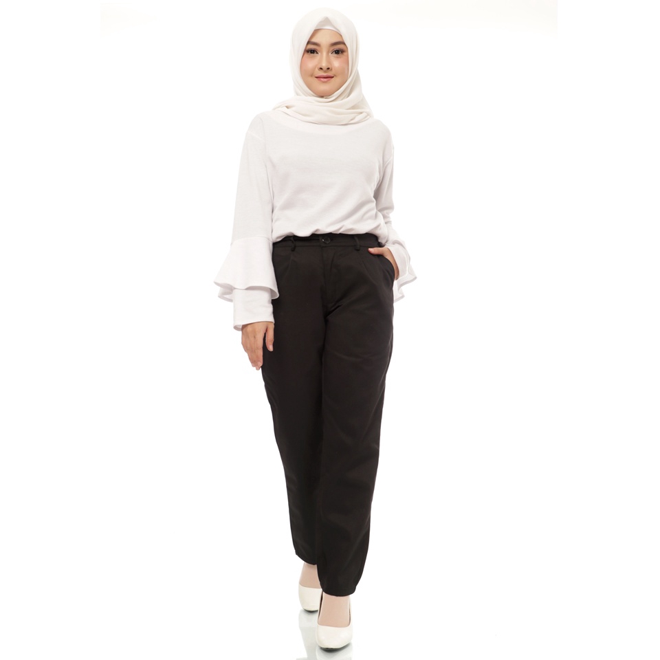 Celana Bahan Celana Kerja Kantor Kuliah Celana Panjang Wanita Chinos, Celana Katun Stretch Baggy Pants Kancing NHM