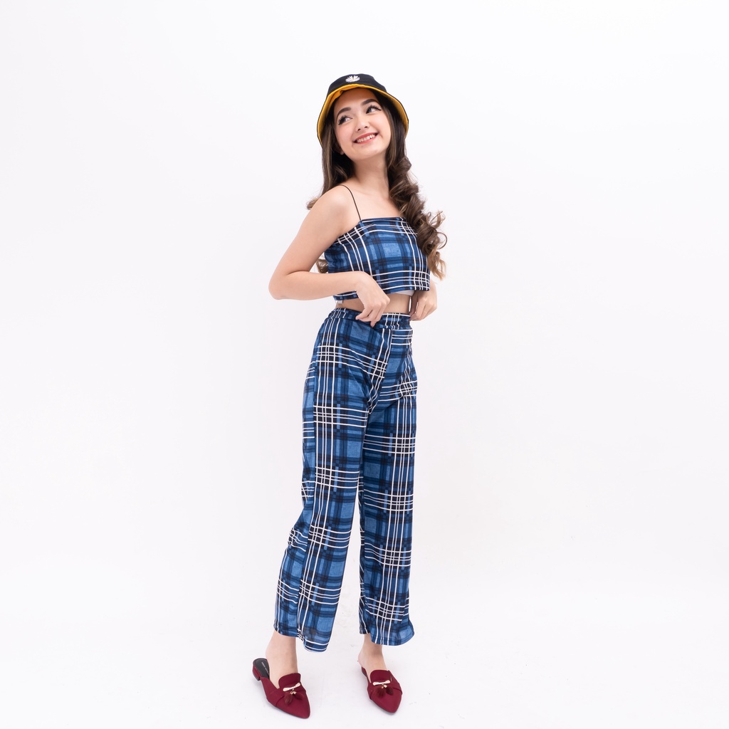 Set Honey Wanita Korean Style | Set TankTop Kotak Guilen Terkini-HAKO  NAVY