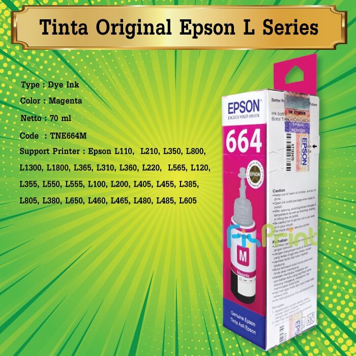 Tinta Epson Original 664 t6643 Magenta- Tinta Refill Epson L210 L110 FPS2136