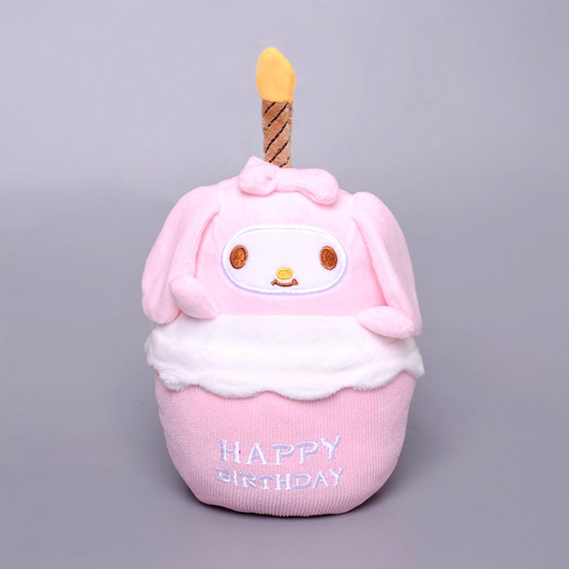 Ready Stock !!! New Sanrio Cartoon Birthday Cake Shape Kuromi Melody with Musical Candle Plush