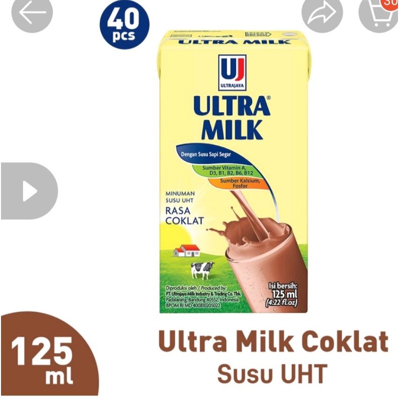 

susu ultra milk uht 125ml rasa cokelat