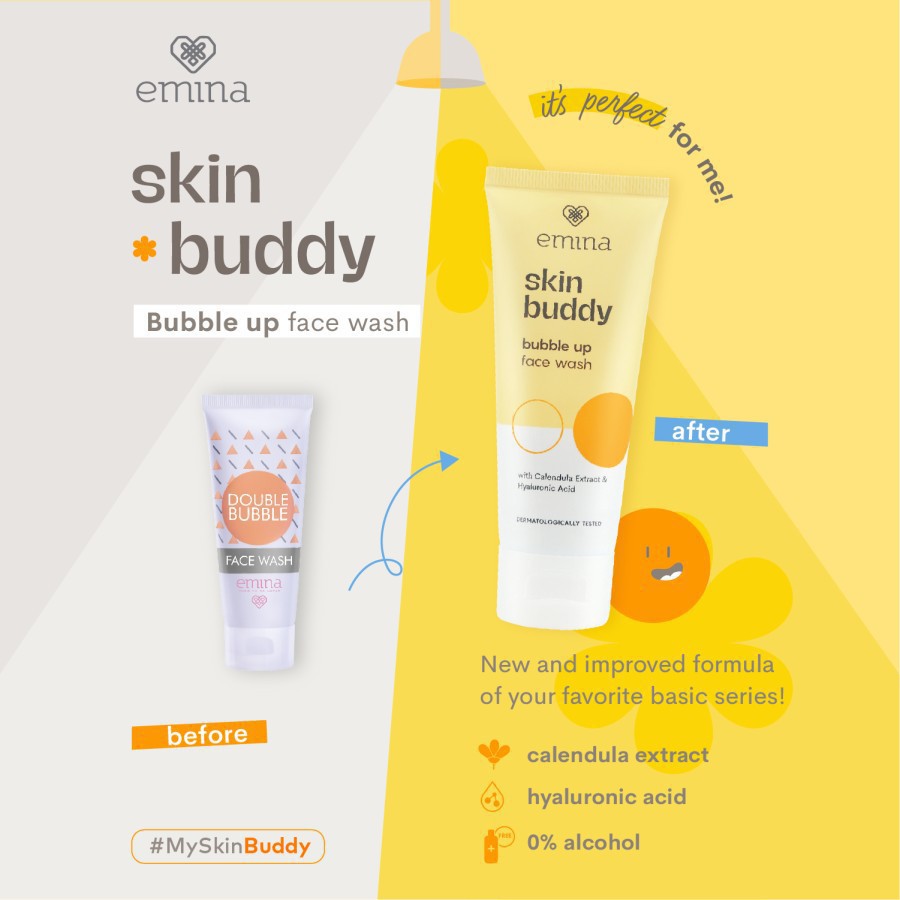 ❤ BELIA ❤ Emina Skin Buddy | Face Wash, Scrub 60ml Dot Burst, Double Bubble, Apricot Jam BPOM