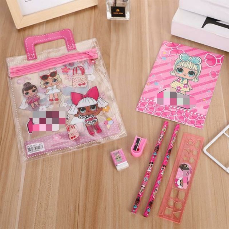 1234OS - STATIONARY SET FREE BAG / SET ALAT TULIS ANAK SEKOLAH MOTIF KARTUN.