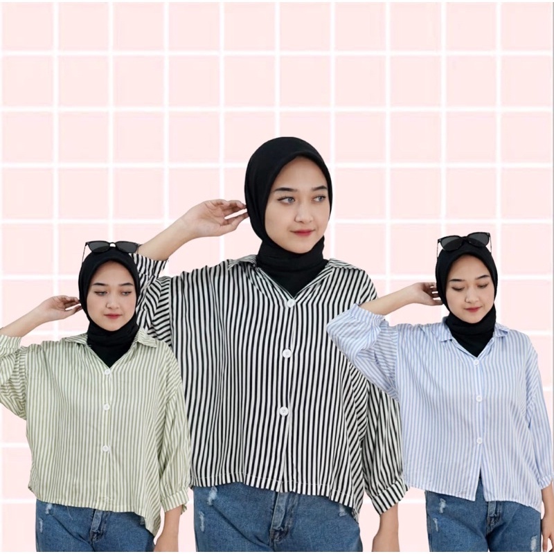 Tq88indonesia Fashion Baju Kemeja Rayon Wanita Jumbo Lengan Panjang Terbaru / KEMEJA GARIS JUMBO RAYON DIAMOND / Hem Jumbo / Busana Santai Cewek / Kemeja Salur Cewek