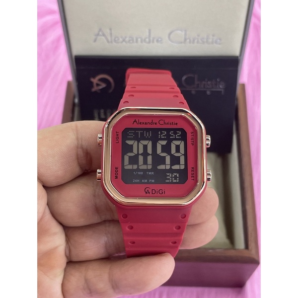 alexandre christie 9347lh wanita digital merah rose gold