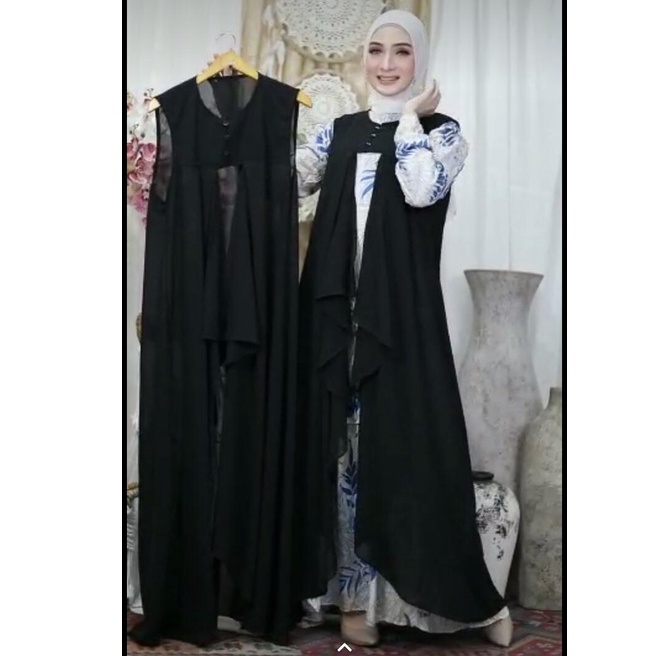 HOPYLOVY Long Outer Wanita Bahan Ceruty Babydoll Kancing Hidup Derifa