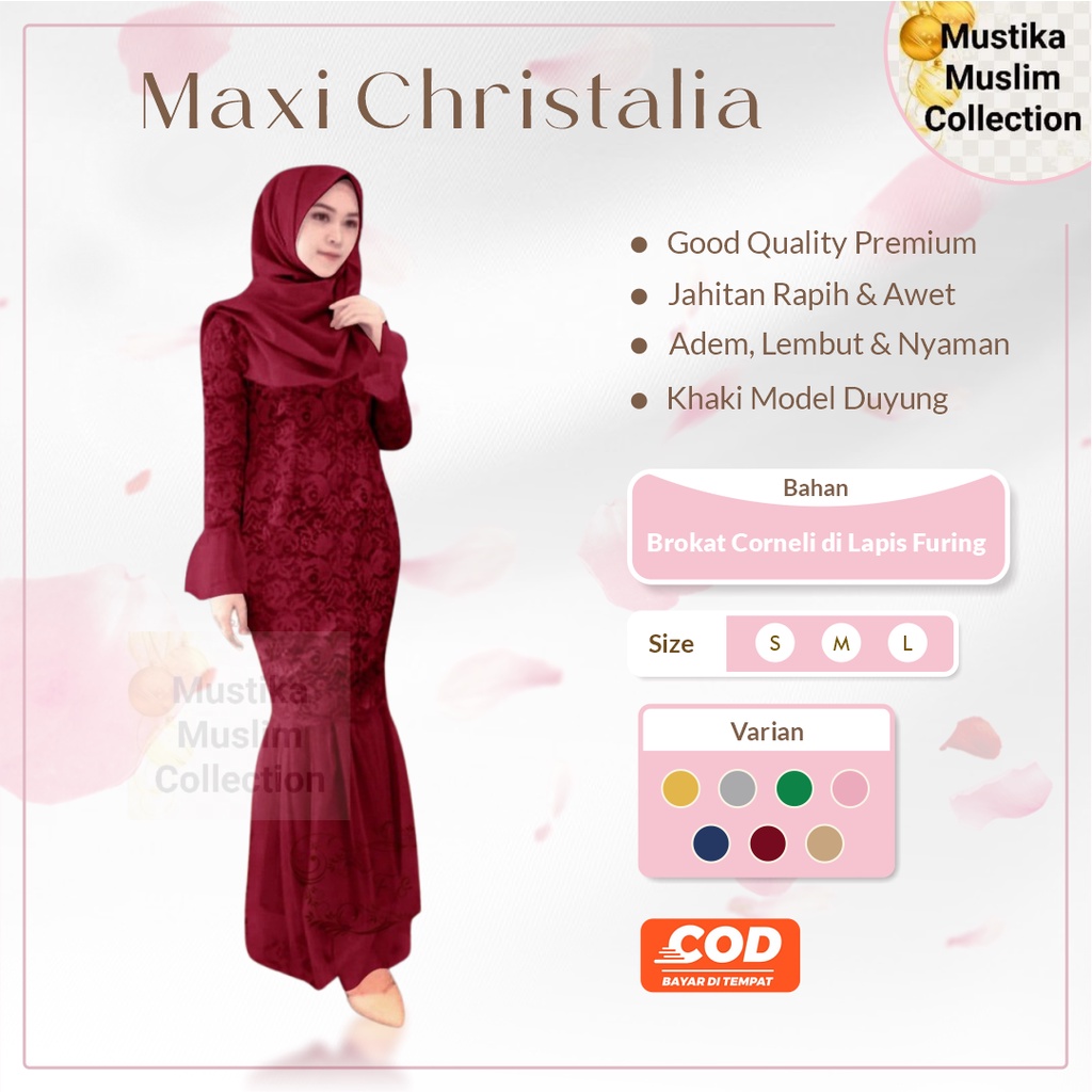 COD☑️PAKAIAN WANITA GAMIS/MAXI CHRISTALIA/ BLUKAT GLITER FURING SIZE  L/XL/ DRESS DUYUNG BRUKAT /BUSANA GAMIS/PAKAIAN MUSLIM/GOOD QUALITY