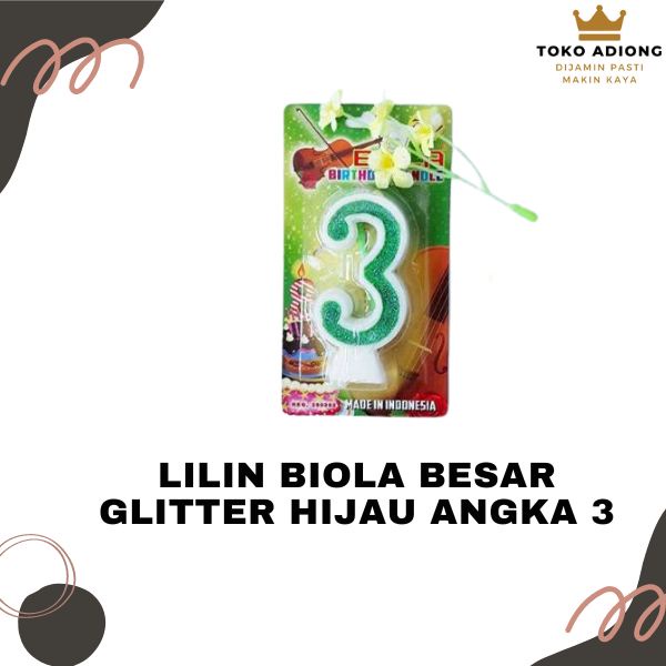 LILIN BIOLA BESAR GLITTER HIJAU ANGKA 3 - BIRTHDAY CANDLE