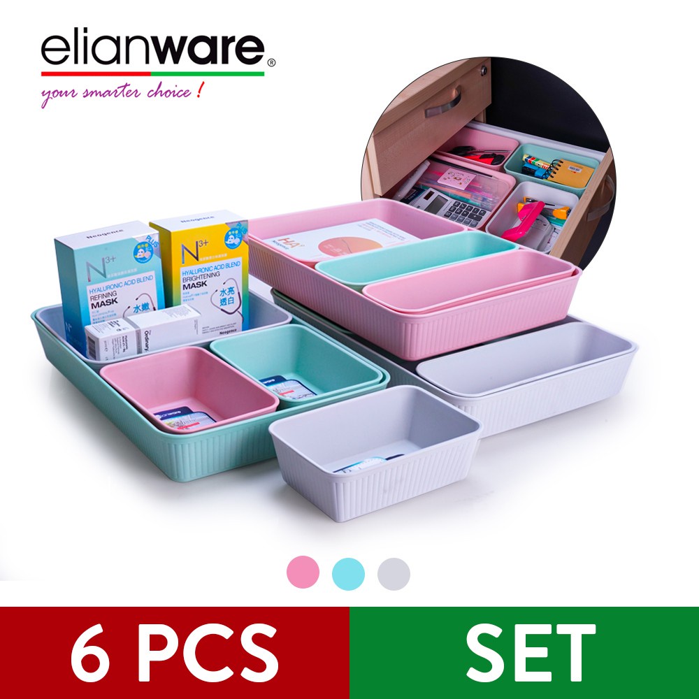 Elianware 1Pc/6Pcs Set Multifunctional Storage Tray DIY Creative Drawer Organizer Kitchen Cutlery Tray Serbaguna