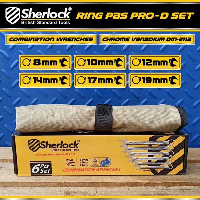 Kunci Ring Pas Set (6 pcs) Sherlock PRO-D 8mm -19 mm Chrume Vanadium DIN-3113