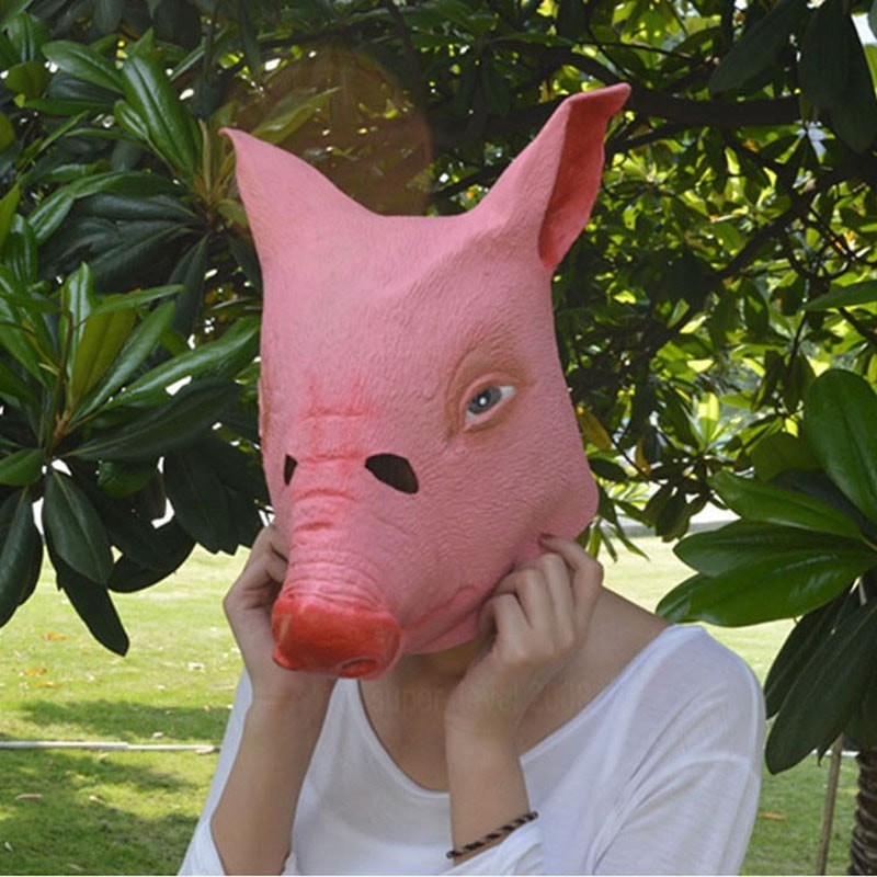 Topeng hewan babi pink pig piggy fullhead latex mask