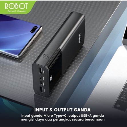 ROBOT Power Bank RT22 Powerbank 20000mah Dual Port Input &amp; Output Led Indicator Garansi Original Resmi