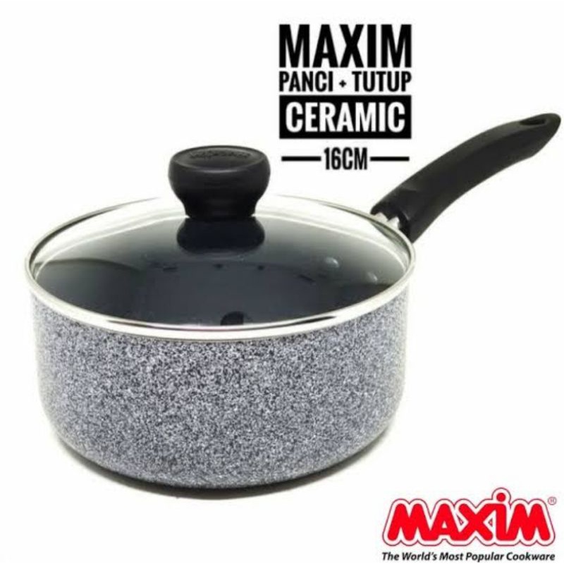 Maxim Neostone Sauce Pan 16cm Panci + Tutup Kaca Keramik Anti Lengket