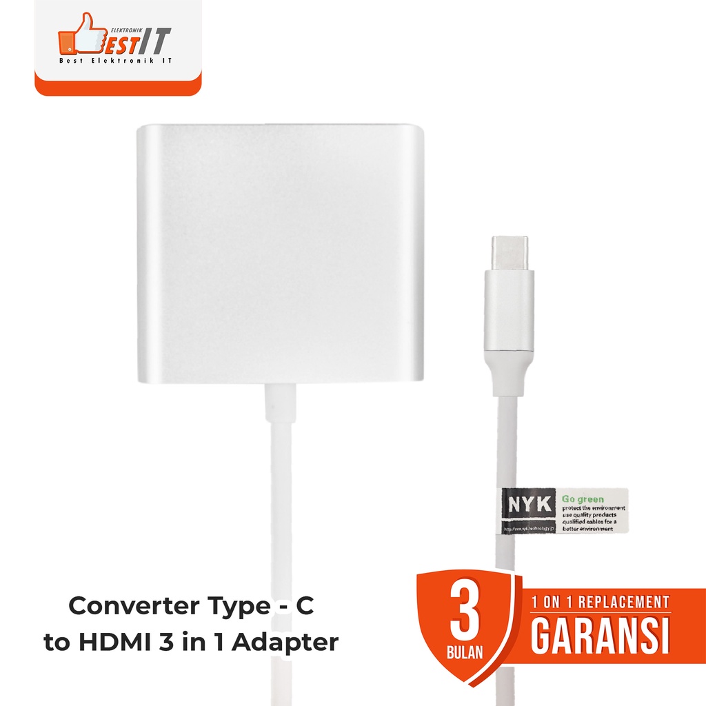 Converter Adapter 3 in 1 USB 3.0 Type C to HDMI 4K NYK