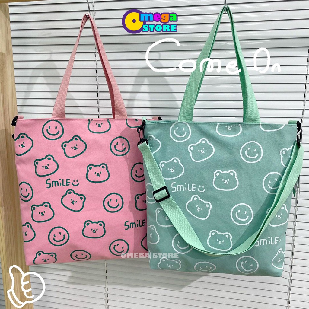 ToteBag Wanita Motif Smile Tas Selempang Sekolah Anak Perempuan Tas JinJing Bahan Kanvas Premium  -  252