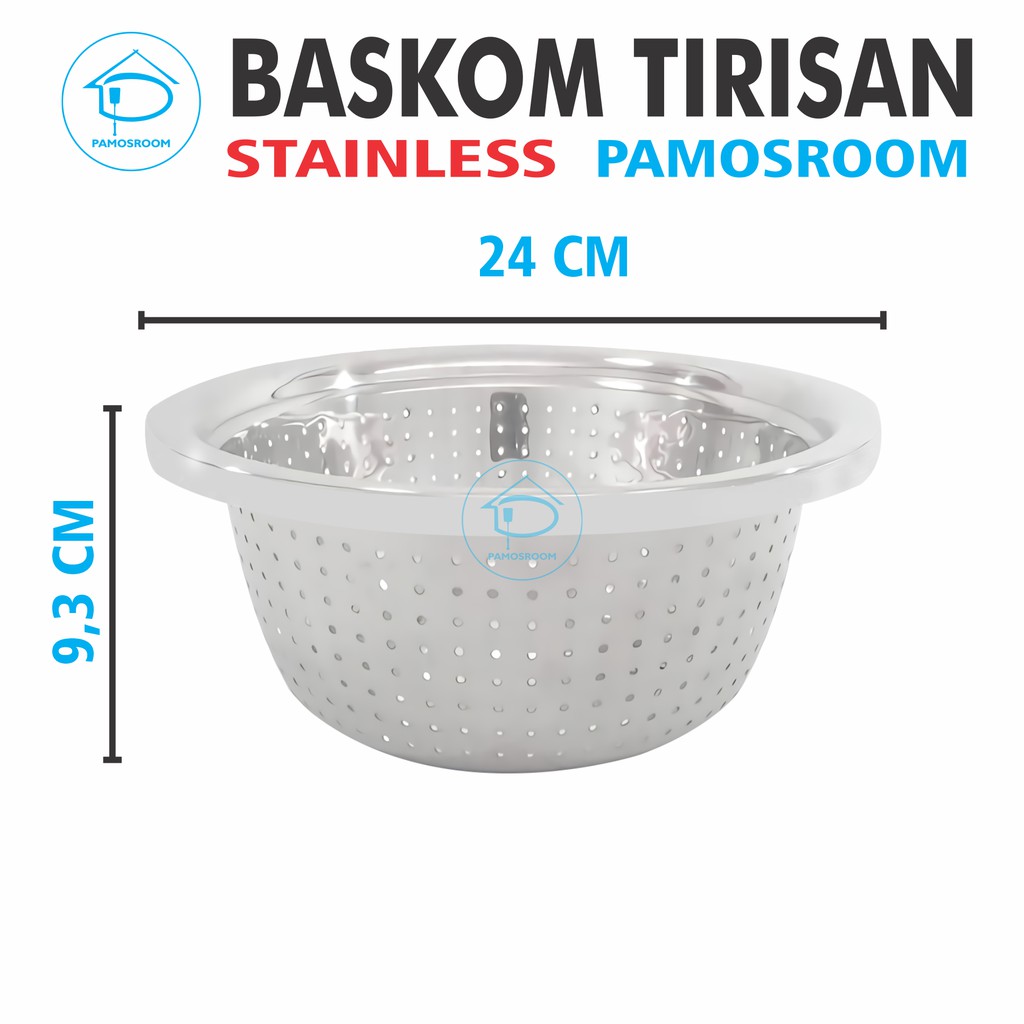 Pamosroom Baskom Tirisan Mangkok Lubang Makanan Stainless 24cm Wadah Cuci Buah Serbaguna