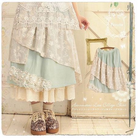 BTT1315C2 - Rok Panjang Kolase Aksen Renda Asinnmetori 2 warna (Tosca, Beige)