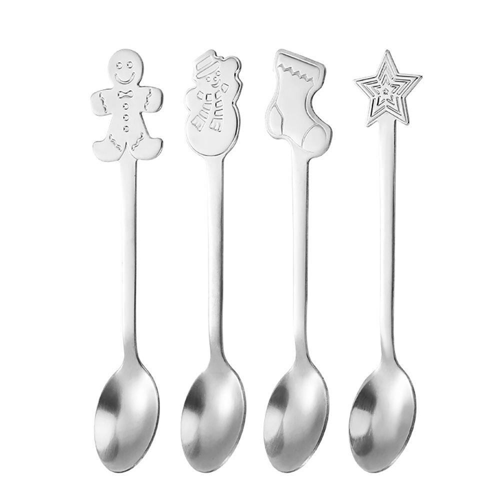 Preva 4 Pcs Sendok Natal Desserts Xmas Perlengkapan Stainless Steel Gingerbread Man Tea Scoop