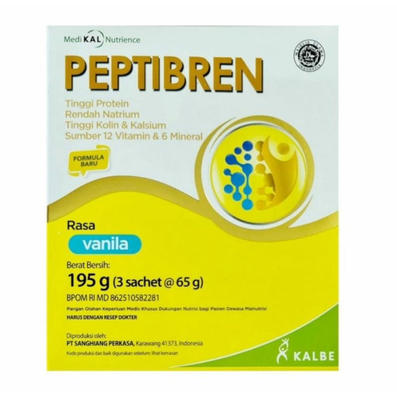 

Medikal Nutrience PEPTIBREN Rasa Vanila 195 gr Tinggi Protein (3Sachet @65gr)