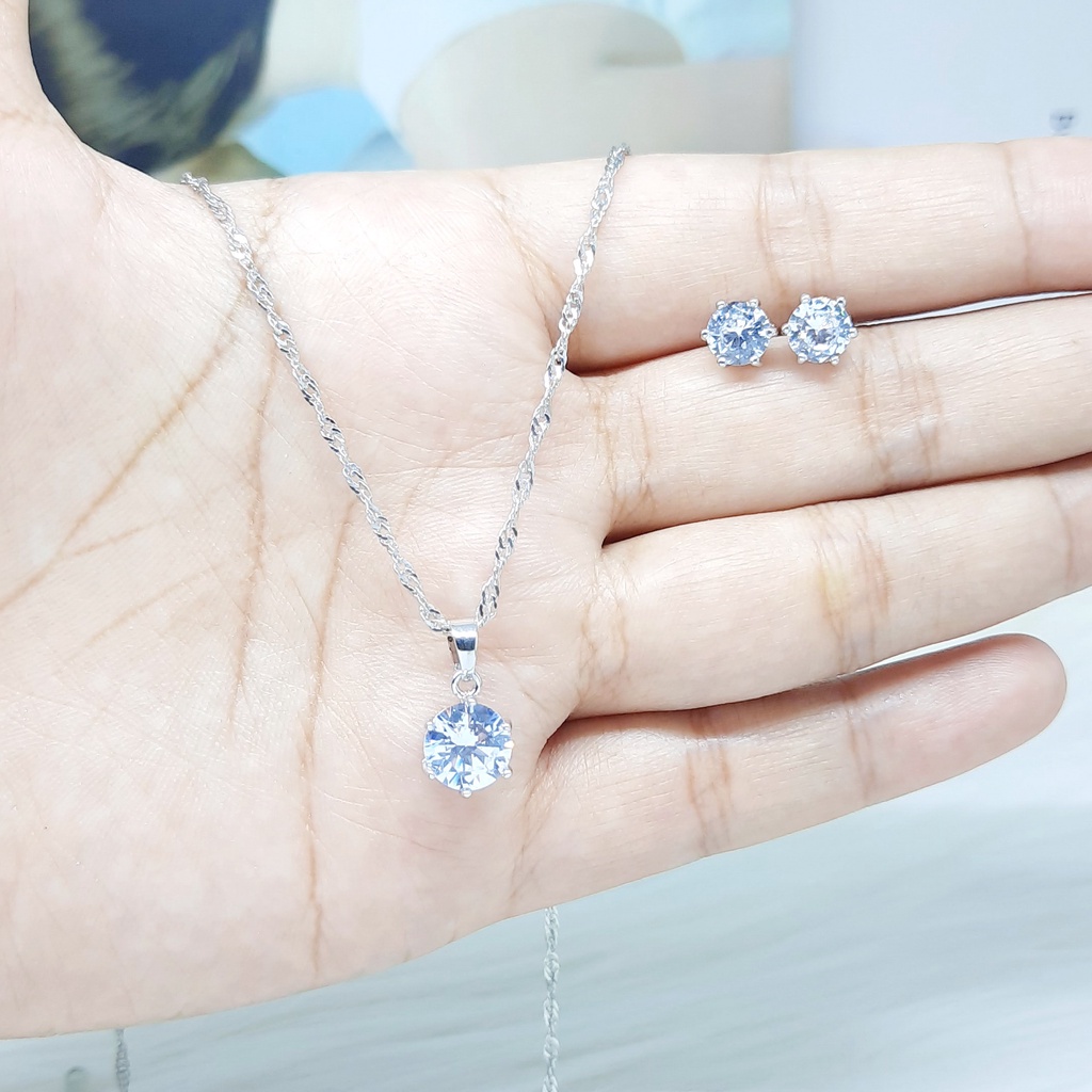 Set Perhiasan Putih Kalung Anting Warna Silver - BR038KA