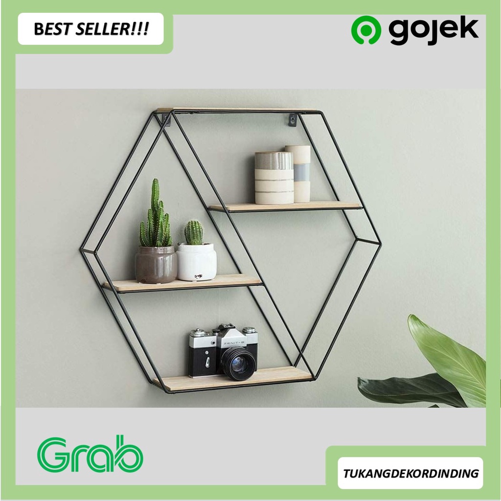 Rak Dinding Besi Dekorasi Bentuk Hexagonal Minimalis Modern Vintage / hexagonal besi dan kayu dekora