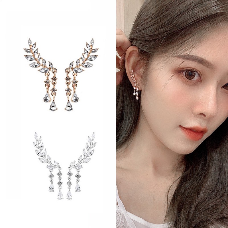 Anting Korea Earrings Perak/Emas Cabang / Bunga / Jumbai / Berlian Murah Giwang Anting Tindik Perhiasan-3